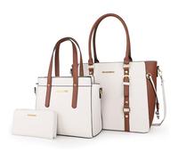 Montana West 3PCS Purses for Women Tote Purse and Wallet Set Shoulder Satchel Bags, 2 Tone Beige & Brown