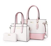 Montana West 3PCS Purses for Women Tote Purse and Wallet Set Shoulder Satchel Bags, Elengant Beige & Pink