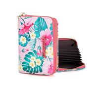 Montana West Credit Card Holder for Women Small RFID Wallet with Zipper Card Case Wallet Unisex, Print-Pink Leaf, Minimalist