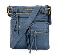 Montana West Crossbody Bag for Women Multi Pocket Shoulder Bags Medium Travel Purses Ultra Soft Washed Leather,MWC-046, Stone Washed Leather-blue
