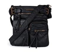Montana West Crossbody Bag for Women Multi Pocket Shoulder Bags Medium Travel Purses Ultra Soft Washed Leather, Classic-black