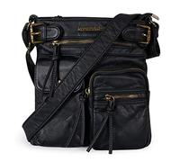 Montana West Crossbody Bag for Women Soft Washed Leather Multi Pocket Shoulder Purses, Black, S