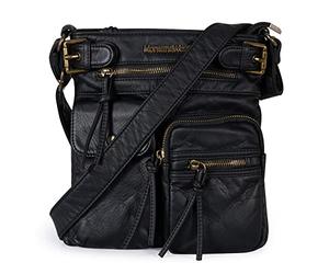 Montana West Crossbody Bag for Women Soft Washed Leather Multi Pocket Shoulder Purses, Black, S