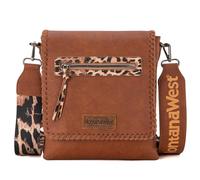 Montana West Crossbody Bags for Women with Dual Compartments Western Cross Body Purse with Leopard Print Guitar Strap, Deep Brown