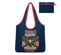 Montana West Foldable Canvas Tote Bag for Women Large Shoulder Bag with Built-In Zip Pouch and America 250th Anniversary Design for Daily Use MW-HB-1402-918-DB