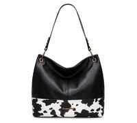 Montana West Purses for Women Hobo Shoulder Handbags with Zipper, A-cow Black, L