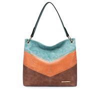 Montana West Purses for Women Hobo Shoulder Handbags with Zipper, B-light Blue/Orange/Brown, L