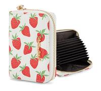 Montana West Rfid Credit Card Holder for Women Slim ID Card Holder Keychain Wallet with Zipper Pocket, Print-Strawberry, Minimalist