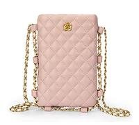 Montana West Small Quilted Cell Phone Purse for Women Soft Chain Crossbody Cellphone Wallet Bag, B Pink, S