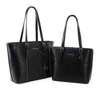 Montana West Tote Bag for Women - Large Embossed Collection Purse, 2Pcs Set - Black