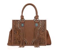 Montana West Tote Bag for Women Western Tooling Handbags Embroidered Concho Crossbody, Tassels Brown, One Size