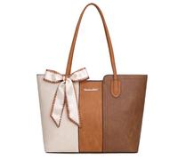 Montana West Tote Bags for Women Medium Top Handle Satchel Purses, Beige With Brown, M