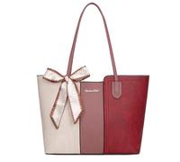 Montana West Tote Bags for Women Medium Top Handle Satchel Purses, Beige With Red, Medium