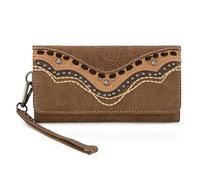Montana West Trifold Wristlet Wallets for Women Western Boot Stitch Wallet Purse with Card Holder, Embossed-Brown