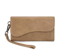 Montana West Wallets for Women Large Phone Wristlet Wallets Trifold Money Organizers with Coin Purse and Wrist Strap, Khaki, Western