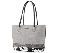 Montana West Woven Tote Bags for Women Medium Purses and Handbags with Concealed Carry Back Zipper Pocket, Cow Print Grey