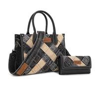 Montana West Wrangler 2PCS Tote Bags for Women Top-handle Handbags and Purse with Clutch Wallet, Black, M