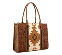 Montana West × Wrangler Aztec Tote Bag for Women Western Shoulder Purse Top Handle Handbag, L Brown, L