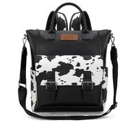 Montana West Wrangler Backpack Purse for Women Medium Convertible Shoulder Bag with Crossbody Strap for Travel Work, Cowprint - Black, M, Leisure