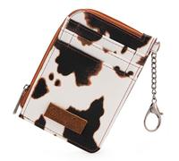Montana West Wrangler Cow Print Credit Card Holder Cute Keychain Wallet with A Zipper Pocket, F-Brown, XS, Minimalist