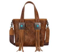 Montana West Wrangler Cowhide Tote Bag for Women Western Tooling Handbag Leather Fringing with Turquoise Stone Concho