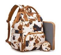 Montana West Wrangler Diaper Bag Backpack Aztec Travel Backpack Purses Western Multi-Function Baby Bags for Mom, 3pcs Cow Print Brown, 7.2 x 10.8 x 14.3 inches, Daypack Backpacks