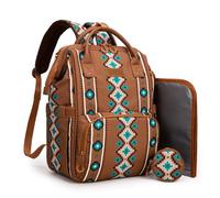 Montana West Wrangler Diaper Bag Backpack Aztec Travel Backpack Purses Western Multi-Function Baby Bags for Mom, Dark Brown, Daypack Backpacks