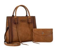 MONTANA WEST Wrangler Tote Bag for Women Western Cowhide Purse and Wallet Set, Vintage Brown