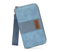 Montana West Wrangler Wallet for Women Tooled Floral Zip Around Clutch Wallet RFID Blocking, Embossed Jean, L, Vintage