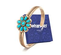 Montana West Wrangler Western Hand-Engraved Floral Cuff Bracelet for Women - Adjustable Silver Plated Bangle with Turquoise Stone & Openwork Design AR-WG-AC-BC-114-GD-TQ