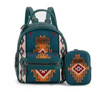 Montana West Wrangler Western Mini Backpack Purse Aztec Back Pack Bookbag for Girls Women with Coin Purse, Turquoise, Daypack Backpacks