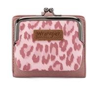Montana West Wrangler Women's Wallet Leopard Print Wallets RFID-blocking Small Bifold Credit Card Holder with Kiss Clasp, Kiss Clasp Pink, Modern