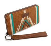 Montana West Wrangler Wristlet Wallet Western Aztec Womens Wallet Large Capacity Long Purse RFID Clutch Wallet, Angel Brown, Western