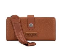 Montana West Wrangler Wristlet Wallets for Women Large RFID Blocking Wallet Ladies Female Bifold Clutch Wallet with ID Window, Brown, 7.5" x 1" x 3.5", Western
