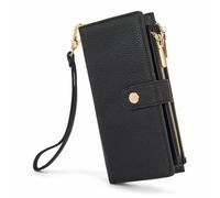 Montana West Wristlet Wallets for Women Bifold RFID Wallet Large Capacity Credit Card Cash Wallet with Double Zipper Pockets for Valentine's Day, Black, 7.6 x 1.3 x 3.5 inches
