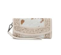 Montana West Wristlet Wallets for Women Western Floral Tooled Cowhide Wallets Large Capacity Trifold Wallet with ID Window, Beige, 7.5"(L) * 1"(W) * 3.9"(H)
