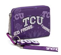 Montana West X NCAA Small Wallet for Women with Detachable Wristlet, RFID Blocking, Slim Compact Credit Card Holder & Coin Purse - Gift for Women & Teenager Girls, TCU-Purple