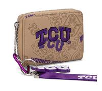 Montana West X NCAA Small Wallet for Women with Detachable Wristlet, RFID Blocking, Slim Compact Credit Card Holder & Coin Purse - Gift for Women & Teenager Girls, TCU-Khaki