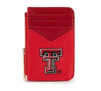Montana West X NCAA Sport Slim Minimalist Card Holder Wallet, RFID Blocking Front Pocket Wallet with Wristlet Keychain & Zipper Pocket for Men & Women, TTU-Red