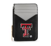 Montana West X NCAA Sport Slim Minimalist Card Holder Wallet, RFID Blocking Front Pocket Wallet with Wristlet Keychain & Zipper Pocket for Men & Women, TTU-Black