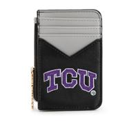 Montana West X NCAA Sport Slim Minimalist Card Holder Wallet, RFID Blocking Front Pocket Wallet with Wristlet Keychain & Zipper Pocket for Men & Women, TCU-Black