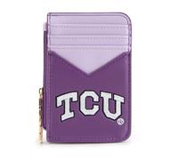 Montana West X NCAA Sport Slim Minimalist Card Holder Wallet, RFID Blocking Front Pocket Wallet with Wristlet Keychain & Zipper Pocket for Men & Women, TCU-Purple, Modern