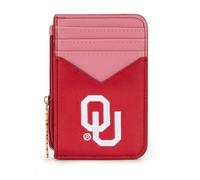 Montana West X NCAA Sport Slim Minimalist Card Holder Wallet, RFID Blocking Front Pocket Wallet with Wristlet Keychain & Zipper Pocket for Men & Women, OU-Red, Modern