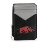 Montana West X NCAA Sport Slim Minimalist Card Holder Wallet, RFID Blocking Front Pocket Wallet with Wristlet Keychain & Zipper Pocket for Men & Women, AFU-Black