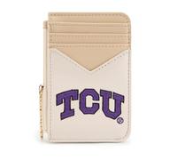Montana West X NCAA Sport Slim Minimalist Card Holder Wallet, RFID Blocking Front Pocket Wallet with Wristlet Keychain & Zipper Pocket for Men & Women, TCU-Beige