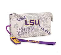 Montana West X NCAA Sport Wallet for Women Double Zipper Pocket, Around Credit Card Holder, Large Capacity Wristlet Clutch, Lsu-beige
