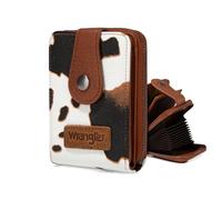 Montana West X Wrangler Credit Card Holder Small Wallets for Women Compact Credit Card Case With Smooth Zipper and ID Window, Brown-Cow, Western