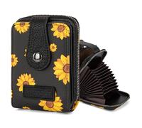 Montana West X Wrangler Credit Card Holder Small Wallets for Women Compact Credit Card Case With Smooth Zipper and ID Window, Sunflower
