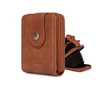 Montana West X Wrangler Credit Card Holder Small Wallets for Women Compact Credit Card Case With Smooth Zipper and ID Window, Cow-Brown