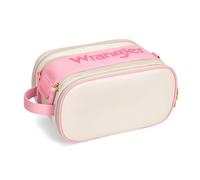 Montana West X Wrangler Large Makeup Bag Travel Toiletry Bag Portable Cosmetic Bag Make Up Organizer with Divider and Handle for Women, Beige-Pink, L